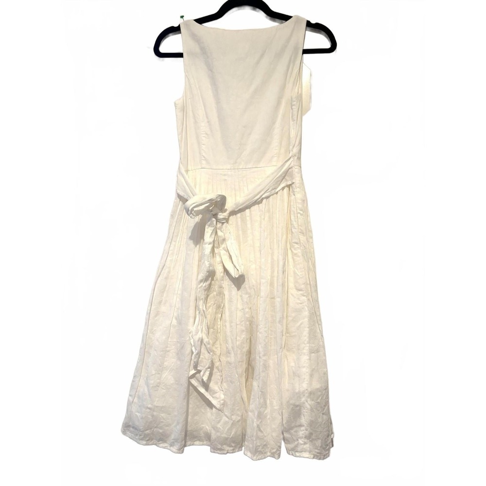 J Crew Sz 2 White Cotton Prairie Minimalist Stank Pleated Dress Fit N Flare 3212